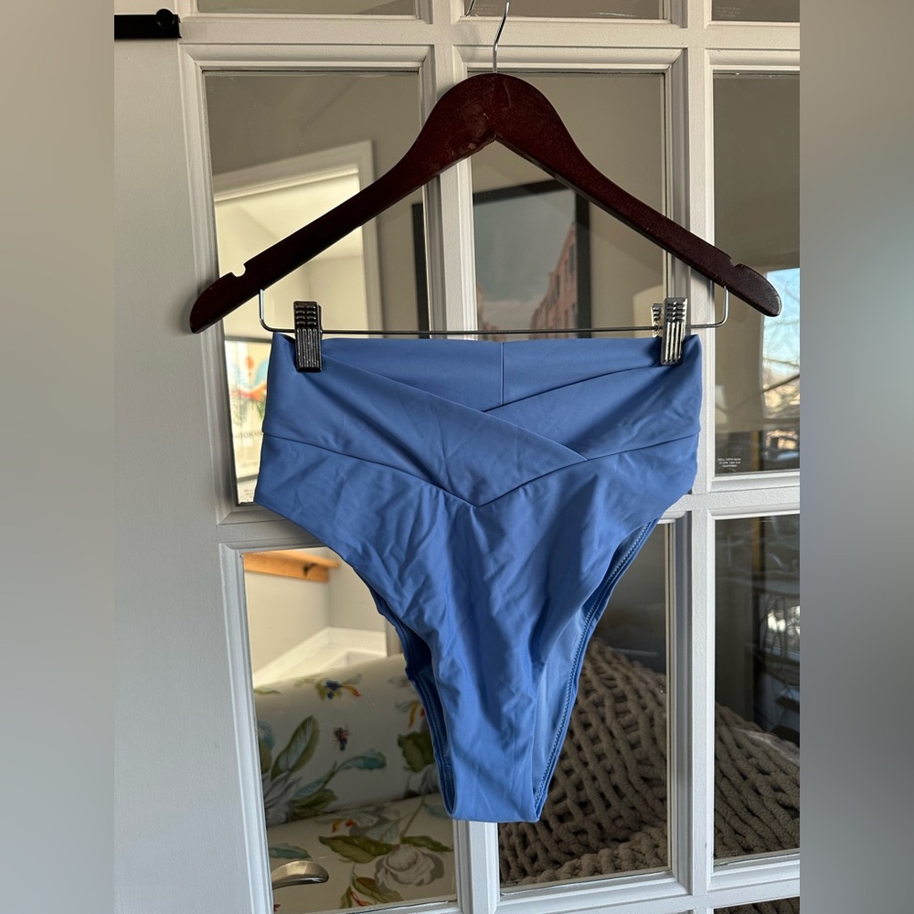 Aerie Light Blue High Waisted Crossover Cheeky Bikini Bottom NWT